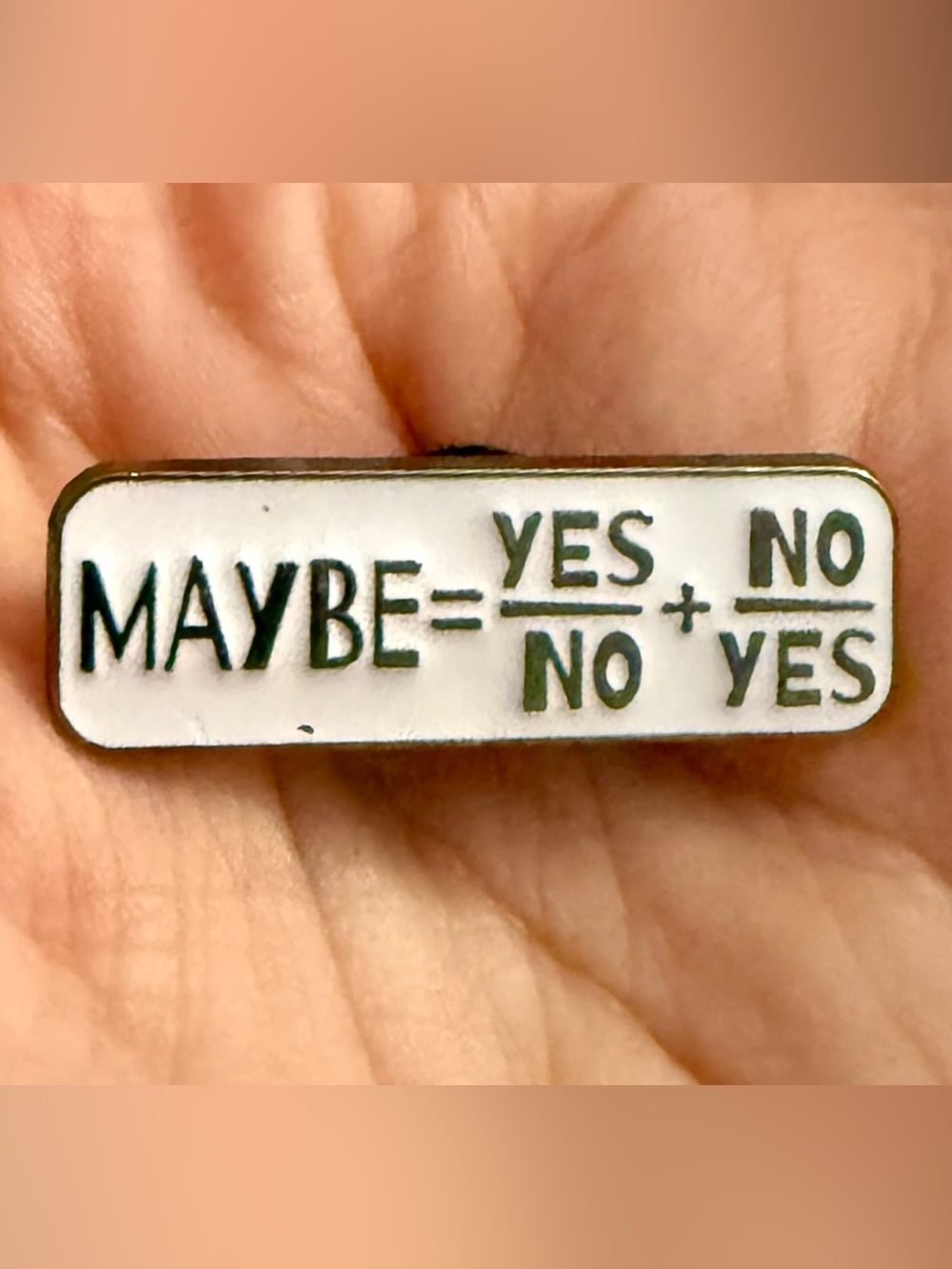 NWOT Maybe Yes No Math Equation Brooch Lapel Pin Enamel White STEM